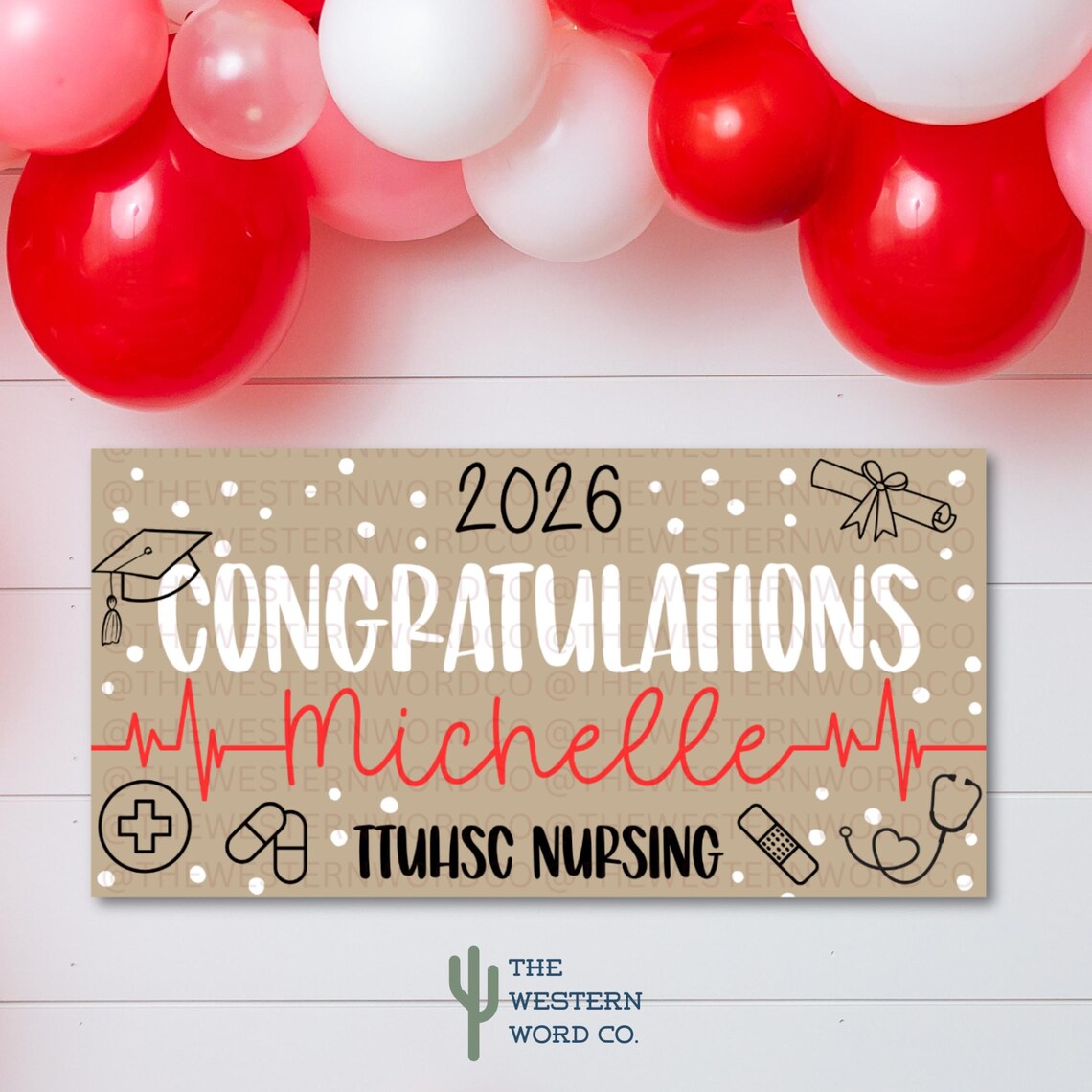 Graduation Nursing Banner Template, Red Black RN BSN, Editable Canva ...