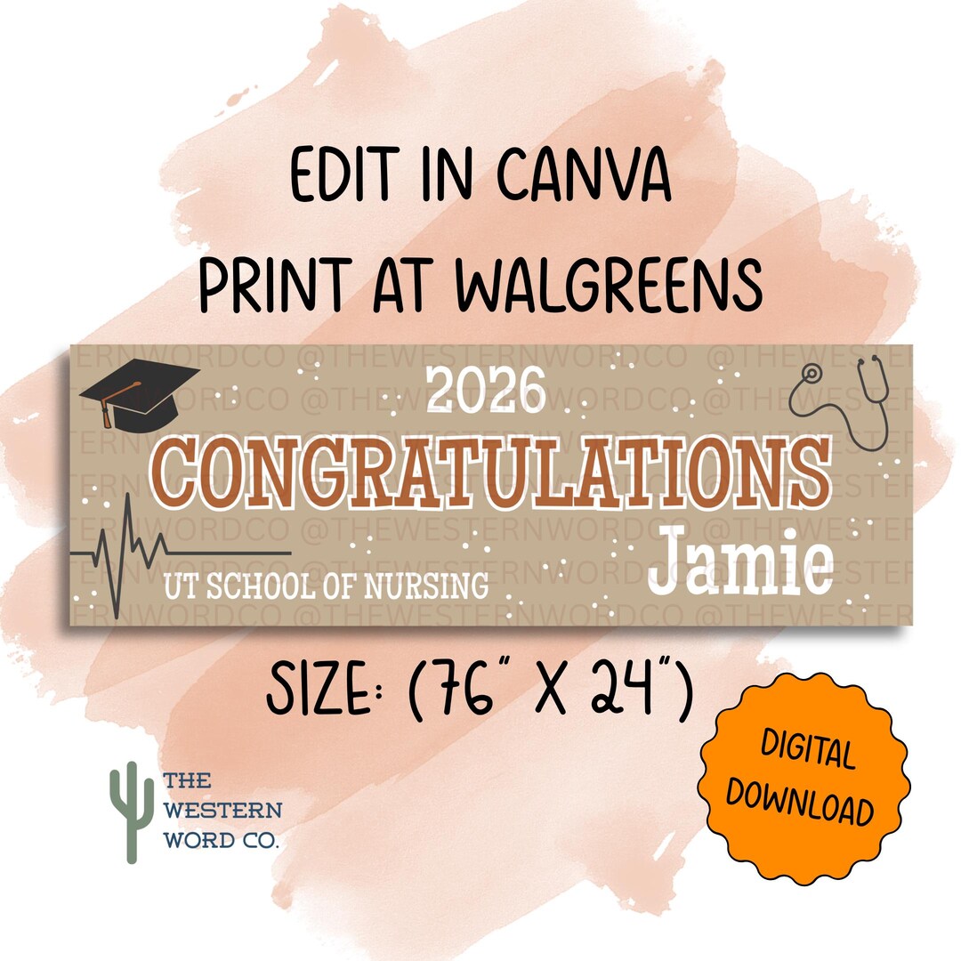Graduation Simple Nursing Banner Template, Class of 2026, Print at ...
