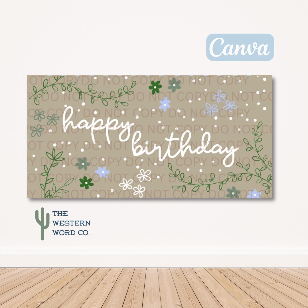 Floral Birthday Banner Template, Sage Green, Editable in Canva (digital ...