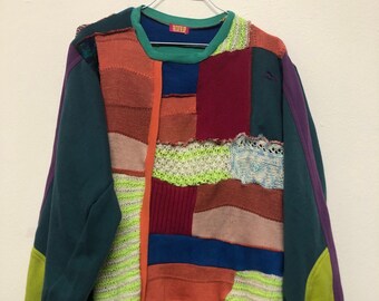 Upcycling Patchwork Pullover Rework puma fruits of the loop selfmade Gr.M