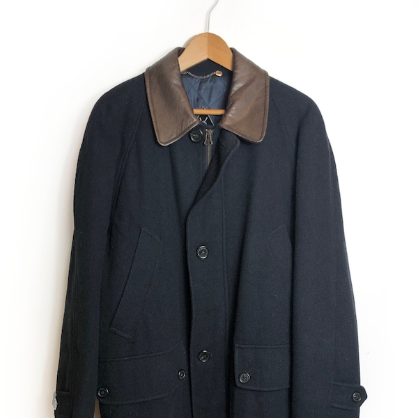 Manteau vintage YSL Yves Saint Laurent taille L noir doublé col cuir marron chic années 90
