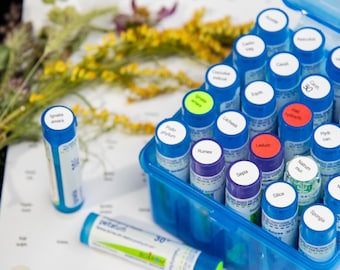 Homeopathy Remedy Storage Box: 25 Vials + Cap Labels