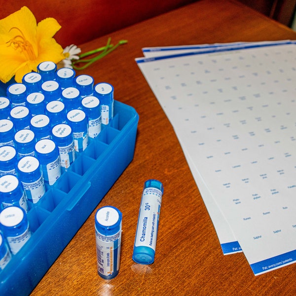 Etiquetas para tubos de homeopatía para almacenamiento / Boiron, Ollois Remedy Cap Labels
