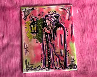 Small Mixed Media Pink Hermit Tarot Painting