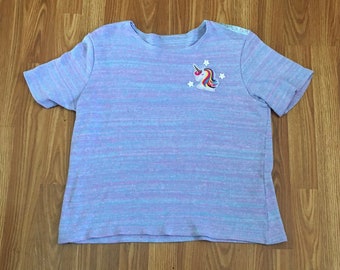 Repurposed Size L Kawaii Fairy Kei Pastel Knit Top With Unicorn Embellishment