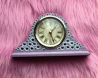Lavender Weirdcore Googley Eyes Upcycled Standing Analog Clock