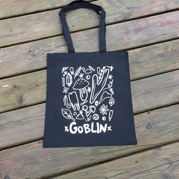 Goblincore Trinket Black Reusable Tote Bag