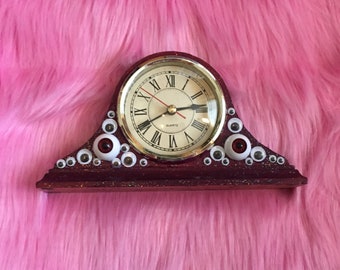 Purple Glitter Doll And Googley Eye Mixed Media Standing Analog Clock