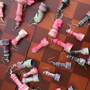Spray Painted Chess Piece Dangle Earrings