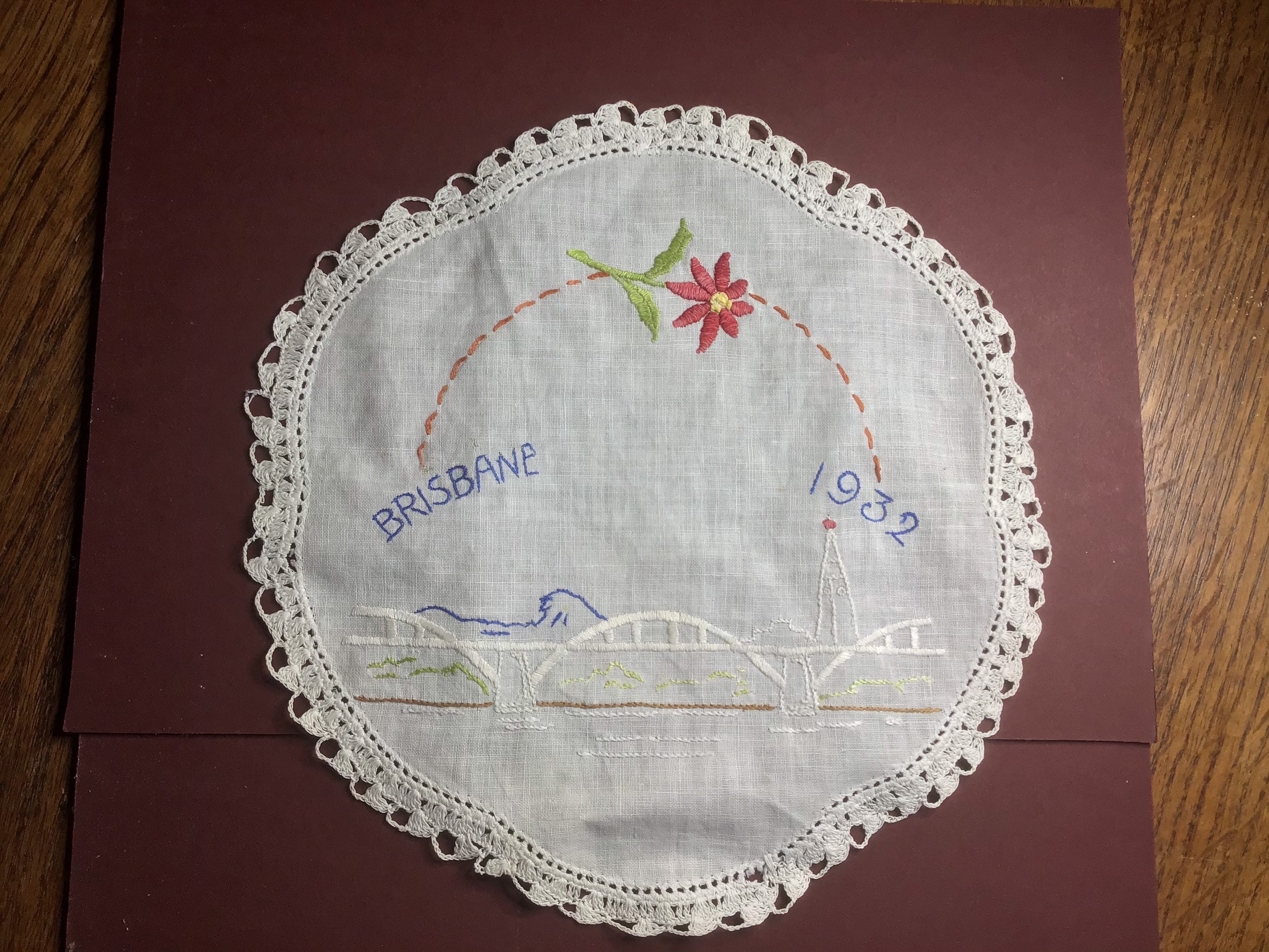 Brisbane William Jolly Bridge 1932 Napperon Brodé à La Main