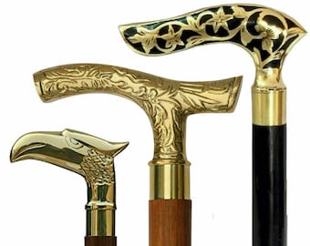 ONLY HANDLE Silver Vintage Walking Cane Stick Handle Brass Design Handmade 