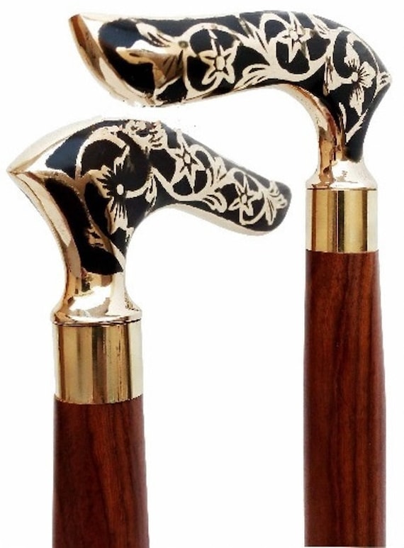 Polished Brass Handle Victorian Design Vintage Wooden Walking Cane Stick Working 