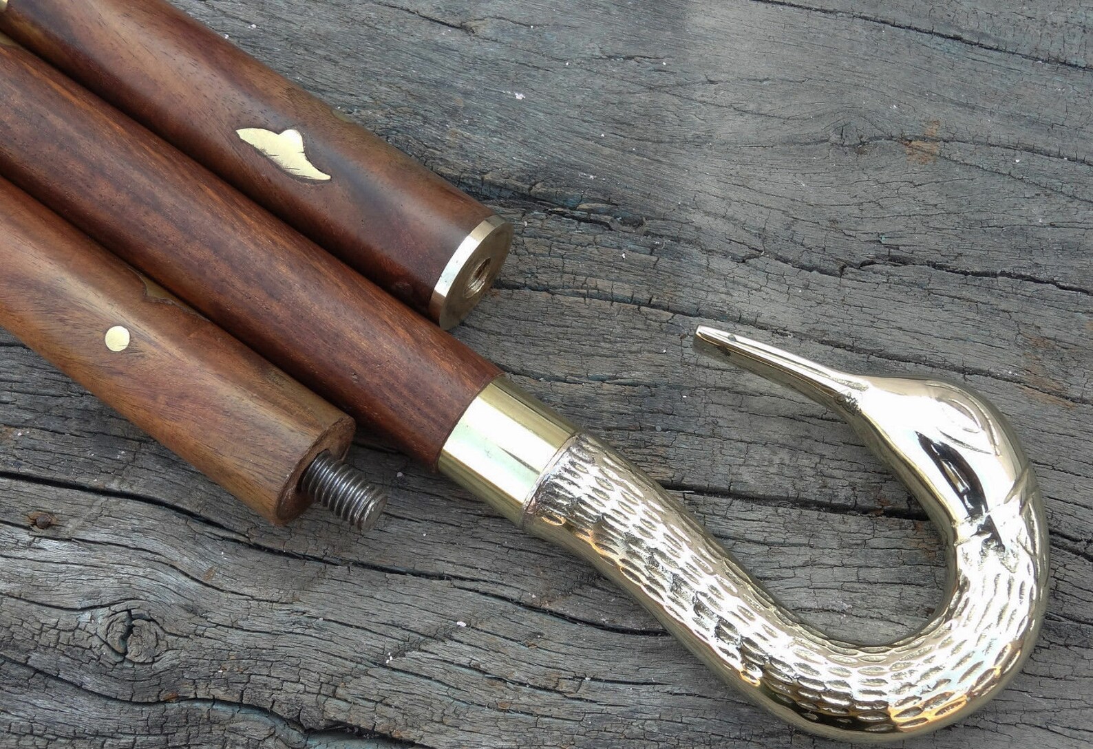 Handmade Hike Stick Designer Swan Head Brass Handle Wooden Etsy