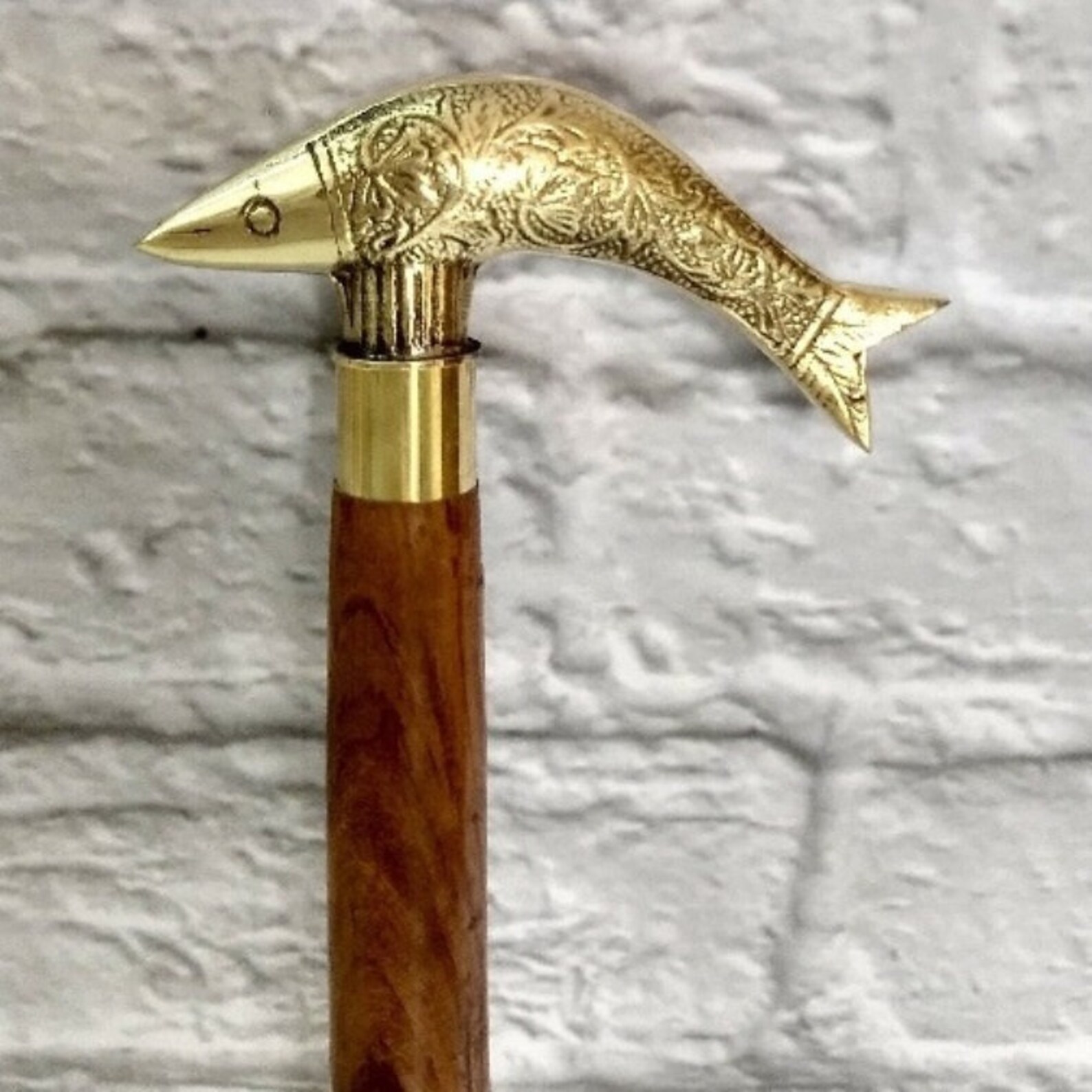 Walking Sticks Rare Fish Brass Handle Wooden Walking Cane | Etsy