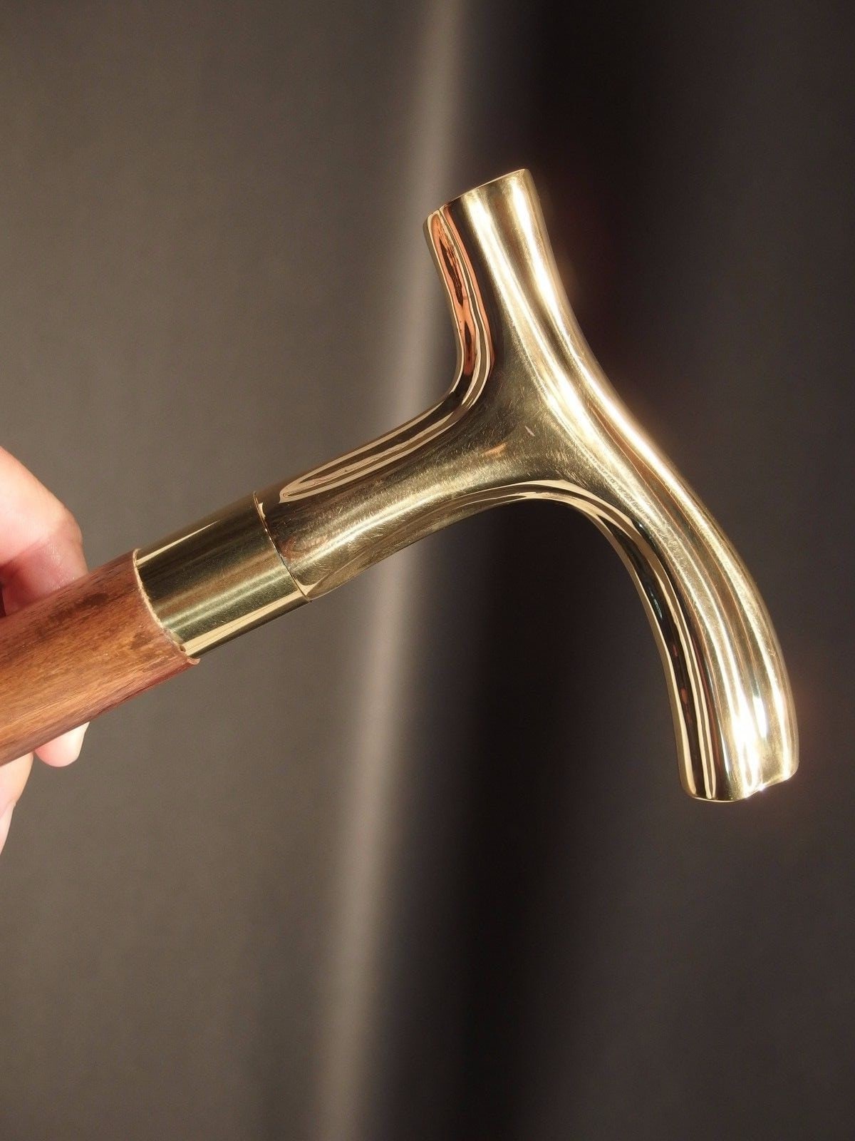 Antique Walking Cane Plain Golden Derby Head Brass Handle Etsy UK