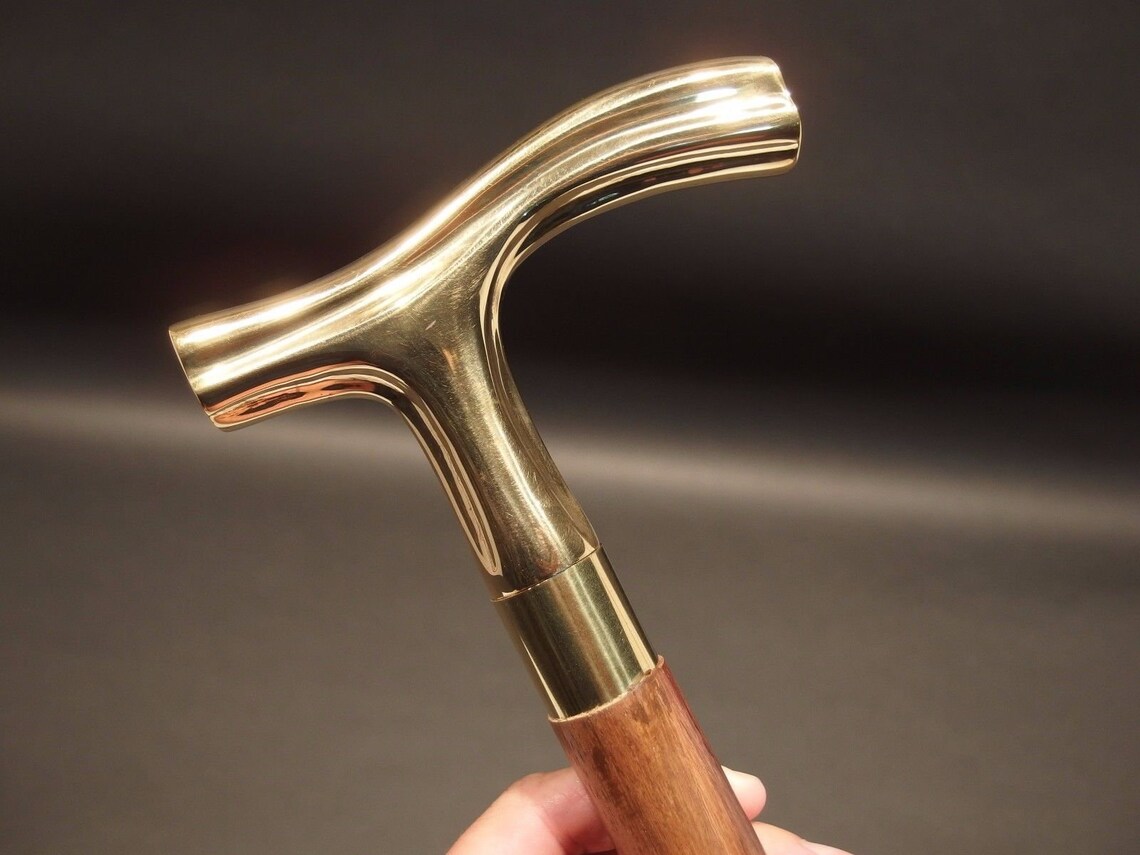 Antique Walking Cane Plain Golden Derby Head Brass Handle Etsy UK