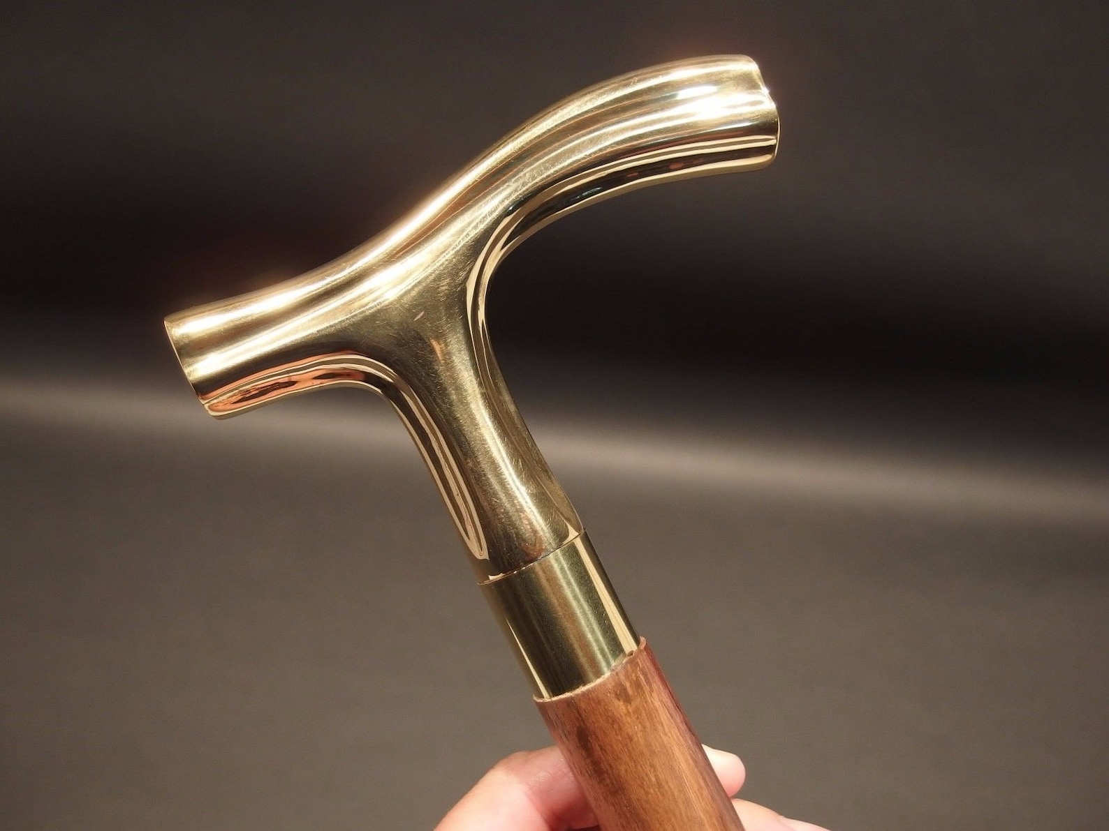 Antique Walking Cane Plain Golden Derby Head Brass Handle Etsy UK