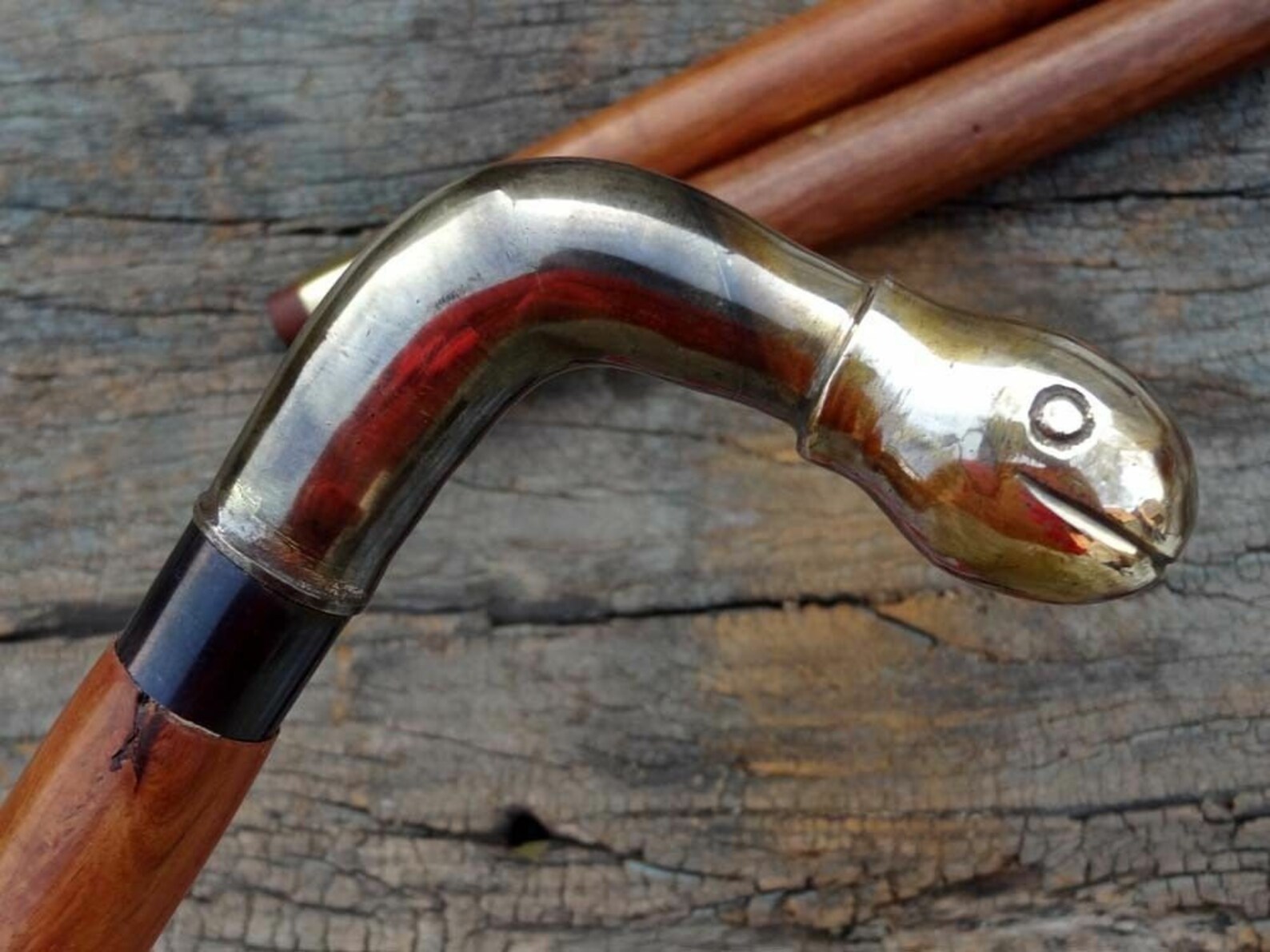 Vintage Walking Stick Antique Style Snake Handle Wooden Etsy