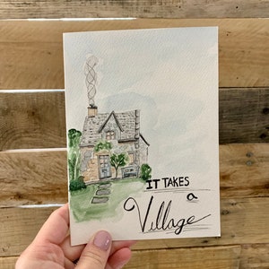 It Takes a Village, Grußkarte, Original, Aquarell, Dankeskarte