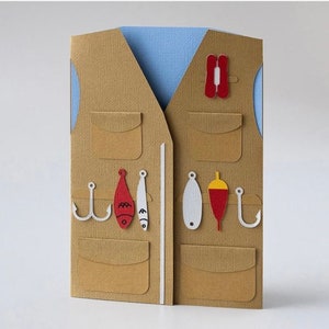 Carte gilet de pêche | Carte pour lui | Carte de fête des pères | Carte pour papa | Meilleure carte papa | Carte pour père | Faire-part d'anniversaire de pêche