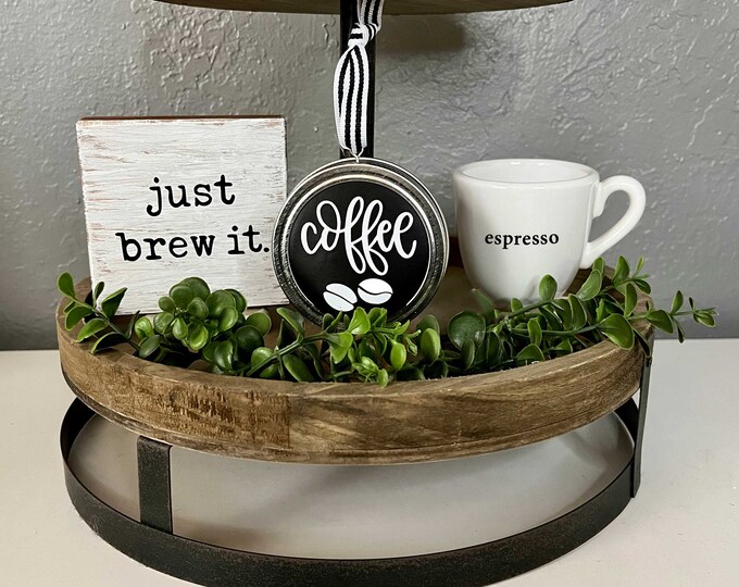 Coffee Tier Tray Decor Set Coffee Bar Decor Coffee Tiered Etsy