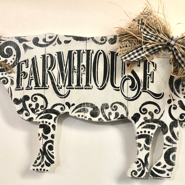 Cow Decor,Farmhouse Cow Decor,Farmhouse Decor,Farmhouse Cow,Rustic Cow Decor,Farmhouse House Warming Gift,Cow Lover Gift,Black & White Cow