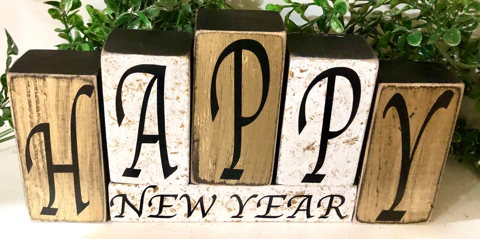 Happy New Year Decor New Year Wood Blocks Tiered Tray Decor Etsy