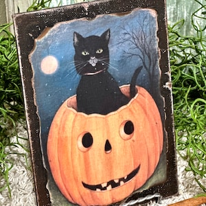 Farmhouse Halloween,Vintage Halloween Decor,Black Cat Halloween,Rustic Halloween,Primitive Halloween, Tiered Tray Halloween,