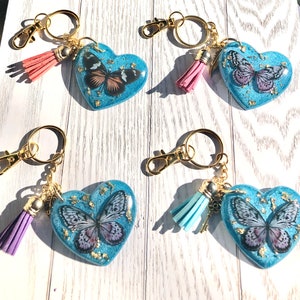 Valentine Keychain,Butterfly Keychain,Teacher Appreciation Gift,Nature Keychain,Backpack Keychain,Butterfly Purse Charm,Resin Heart Keychain