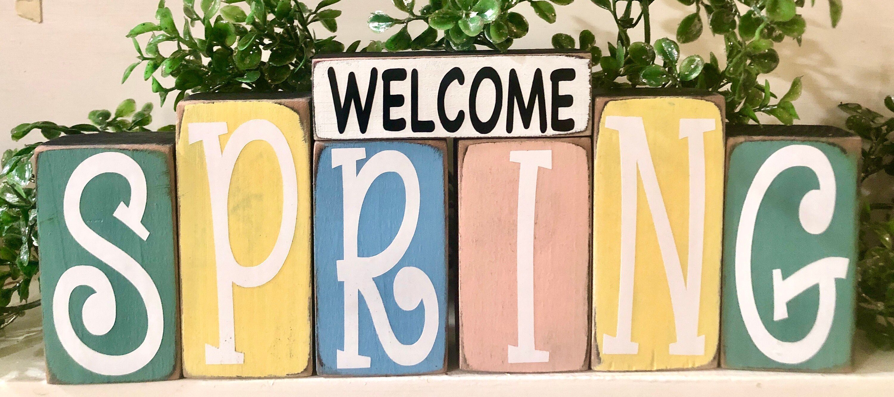Spring Block Decor Welcome Spring Blocks, Spring Decoration, Farmhouse Easter Decor ...