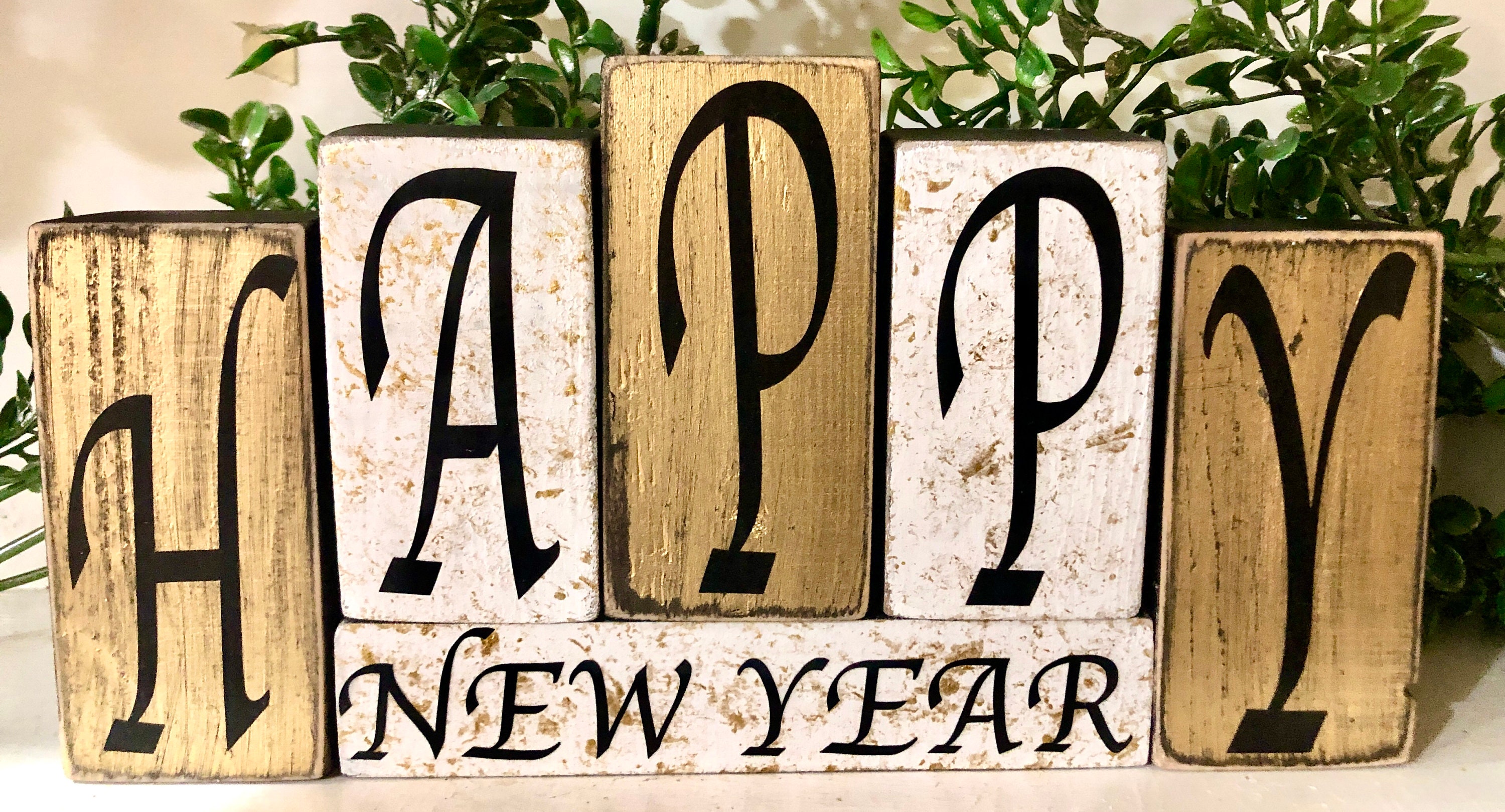 Happy New Year Decor New Year Wood Blocks Tiered Tray Decor Etsy