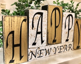Happy New Year Decor, Happy New Year Blocks,Tiered Tray Decor, Happy New Year Table Setting, Happy New Year Decoration, Happy New Year Sign,