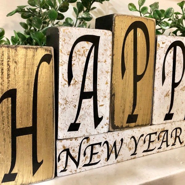 Happy New Year Decor, Happy New Year Blocks,Tiered Tray Decor, Happy New Year Table Setting, Happy New Year Decoration, Happy New Year Sign,