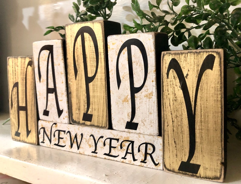 Happy New Year Decor, Happy New Year Blocks,tiered Tray Decor, Happy