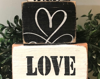 Farmhouse Valentine Blocks,Love Blocks,Valentine Tiered Tray,Valentine Decor,Primitive Valentine Decor,Love Decor,Valentine Wood Blocks