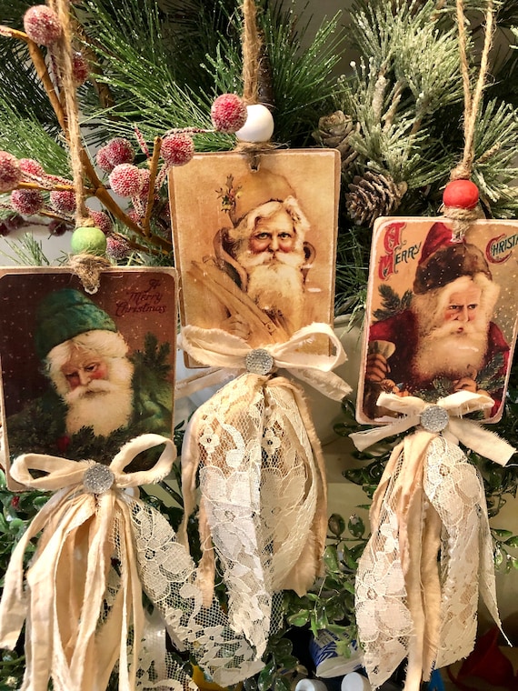 Wood Bead Ornament,Old World Santa,Farmhouse Santa,Victorian Santa,Shabby Chic Christmas,Farmhouse Christmas,Rustic Santa,Tiered Tray Decor