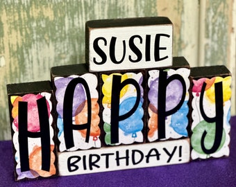 Personalized Birthday,Happy Birthday Blocks,Happy Birthday Sign,Birthday Decor,Birthday Tiered Tray,Custom Birthday,Birthday Accessories