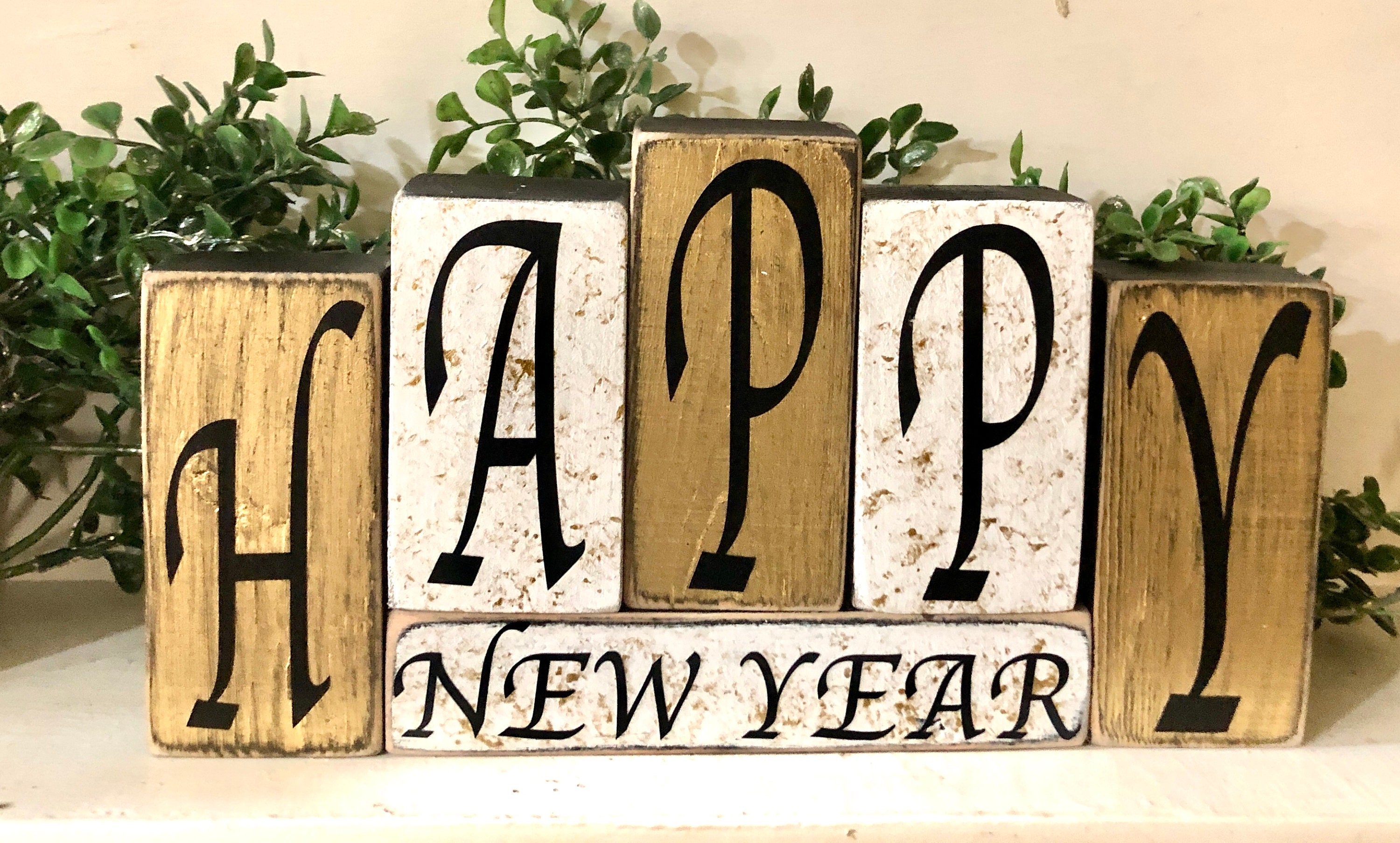 Happy New Year Decor New Year Wood Blocks Tiered Tray Decor Etsy