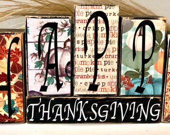 Happy Thanksgiving Wood Blocks,Thanksgiving Wood Blocks, Tiered Tray Thanksgiving Decor,Mantel Decor Farmhouse,Farmhouse Thanksgiving Decor