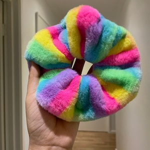 Rainbow Fluffy Scrunchies - Rainbow scrunchie - Handmade- Australian made -  Super soft