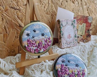 Lavender garden hand embroidery cover Mirror |  Hand Mirror | Make up Mirror | Unique gift for teen, women | Christmas gift ideas