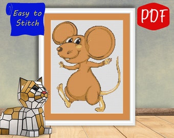 Happy Mouse Cross  stitch Pattern Easy PDF down load  Instant Down Load 034