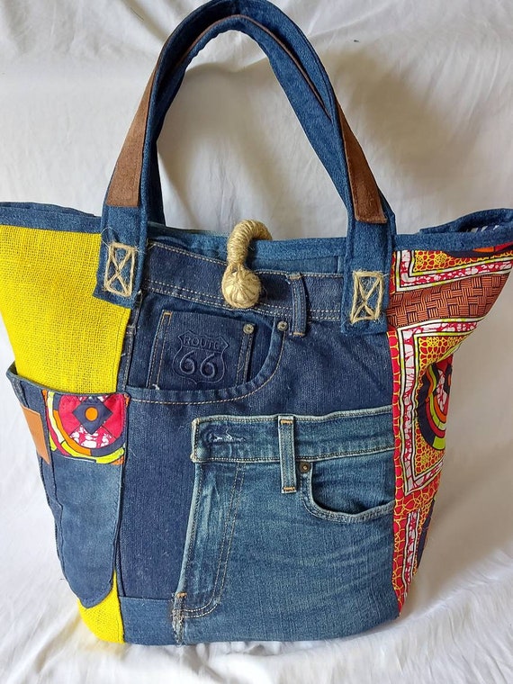 Laugh style BIG totebag／jute×denim Laugh BIG shoulder／Quality