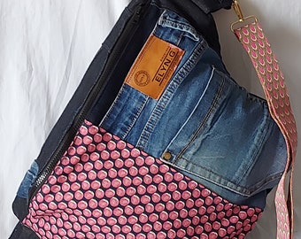 XL fanny pack made from recycled jeans with added pink cotton canvas