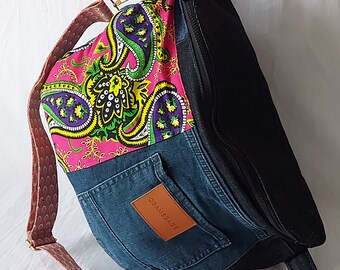 XL fanny pack in recycled jeans with added pink wax coupon