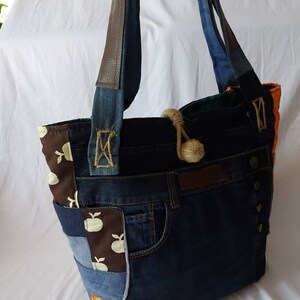 Sac Cabas Patchwork Jean Recyclé - Toile Zèbre, Pois, étoiles, Anses Cuir, Neuf Avec étiquettes