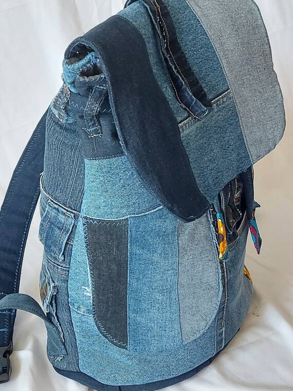 Mochila en vaqueros reciclados vintage y colorida lona Etsy España