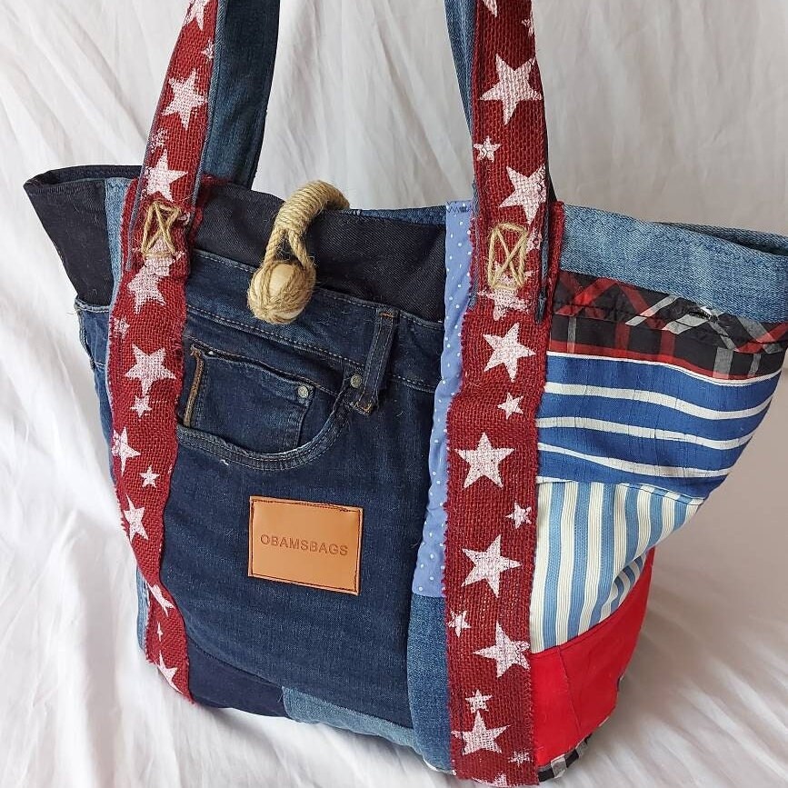 Sac Artsanal En Jeans Recyclé Et Tssus Jacquard Fat Man - Etsy