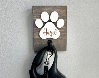 Dog Leash Holder Personalized, Dog Leash Holder for Wall, Dog Lover Gift, Entryway Organizer with Hooks, Dog Sign with Name