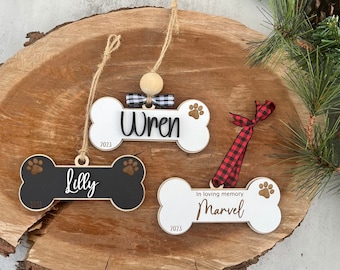 Personalized Dog Bone Christmas Ornament, First Christmas Dog Ornament, Dog Memorial Ornament, Dog Stocking Tag, 2023 Christmas Ornament